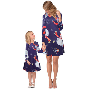 2025 new snowflake Christmas stocking print long-sleeved dress Christmas parent-child dress