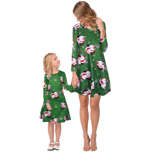 2025 new snowflake Christmas stocking print long-sleeved dress Christmas parent-child dress