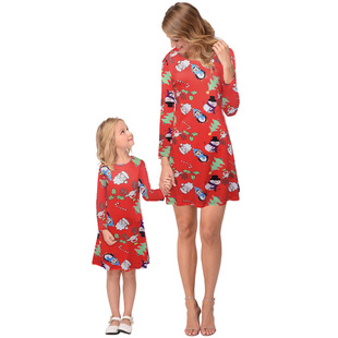 2025 new snowflake Christmas stocking print long-sleeved dress Christmas parent-child dress