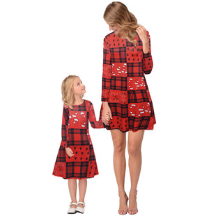 2025 new snowflake Christmas stocking print long-sleeved dress Christmas parent-child dress