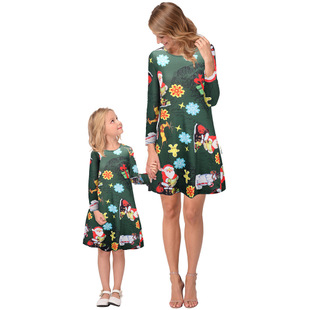 2025 new snowflake Christmas stocking print long-sleeved dress Christmas parent-child dress