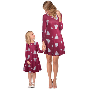 2025 new snowflake Christmas stocking print long-sleeved dress Christmas parent-child dress