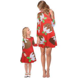 2025 new snowflake Christmas stocking print long-sleeved dress Christmas parent-child dress