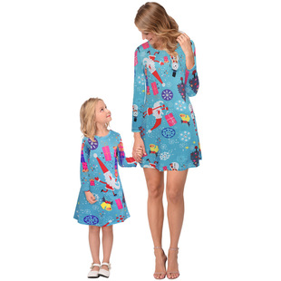 2025 new snowflake Christmas stocking print long-sleeved dress Christmas parent-child dress